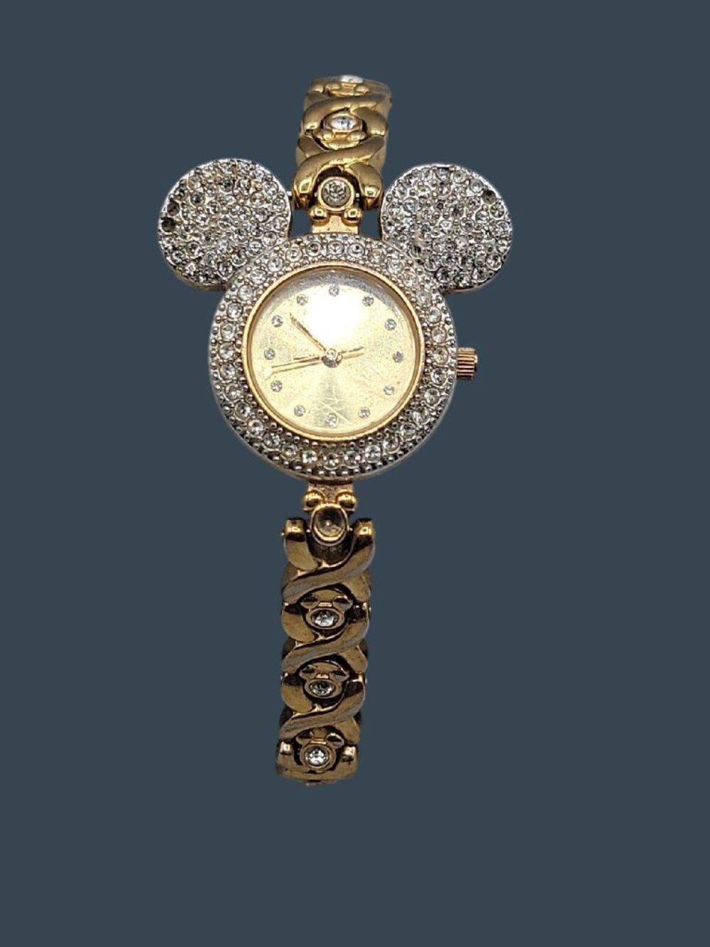 Vintage Disney Time Works Mickey Mouse Diamond-Style Pavé Crystal Watch 7-8"